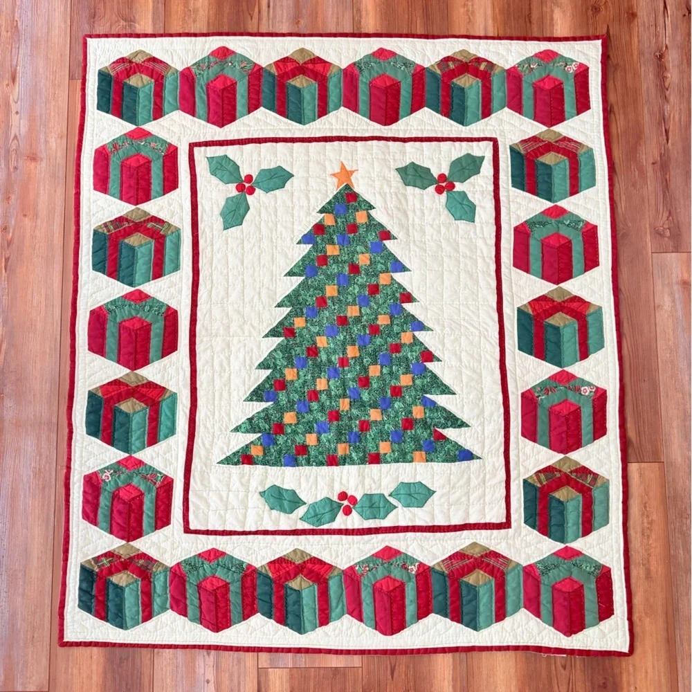 Vintage Christmas Tree Quilt HANDMADE Size 49x55 inches